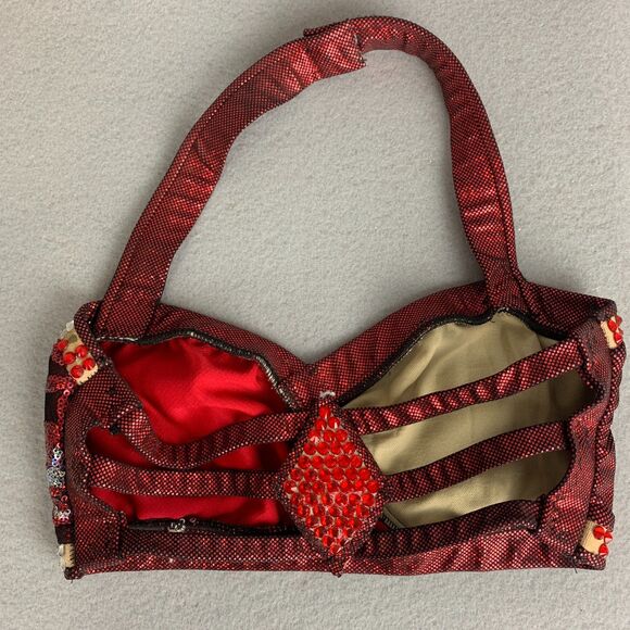 Mara Dancewear Child Large Red Sequin 3pc Dance Costume Set Skirt Bra Gloves - Picture 3 of 7